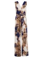 Dorothy Perkins *quiz Cream And Navy Leopard Print Jumpsuit