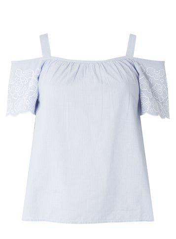 Dorothy Perkins Petite Chambray Embroidered Cold Shoulder Top