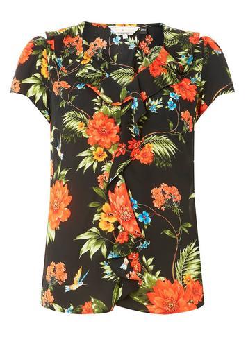 Dorothy Perkins *billie & Blossom Black Floral Ruffle Blouse