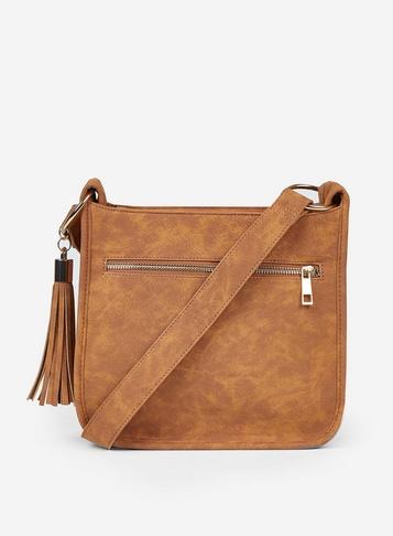 Dorothy Perkins Tan Zip Front Cross Body Bag
