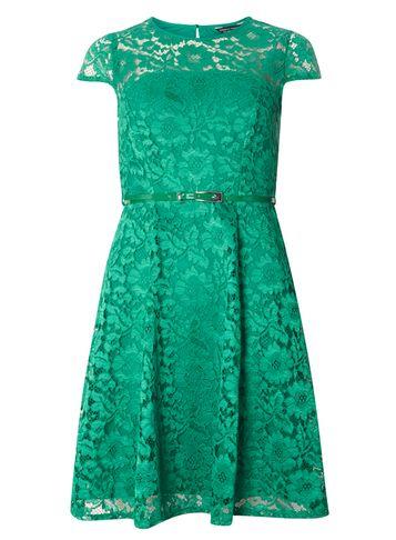 Dorothy Perkins Green Belted Lace Dress