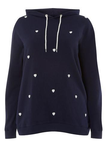 Dorothy Perkins *dp Curve Navy Heart Embroidered Hoodie