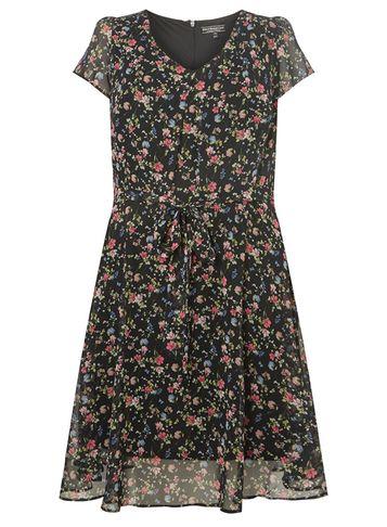 Dorothy Perkins *billie & Blossom Curve Black Ditsy Chiffon Skater Dress