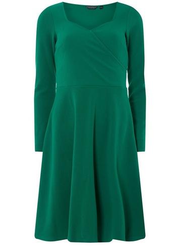 Dorothy Perkins *tall Green Wrap Fit And Flare Dress