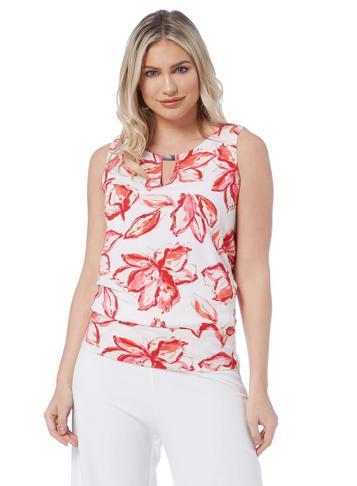 Dorothy Perkins *roman Originals Red Sleeveless Floral Top