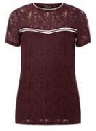 Dorothy Perkins Berry Red Sport Ribbed Lace T-shirt