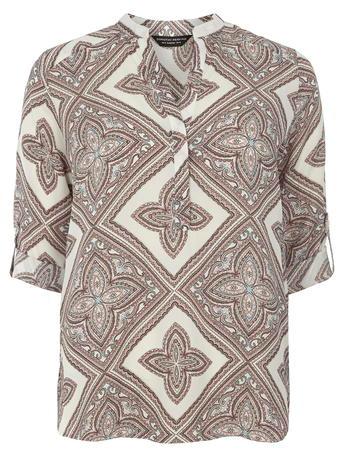 Dorothy Perkins Ivory Square Print Roll Sleeve Shirt