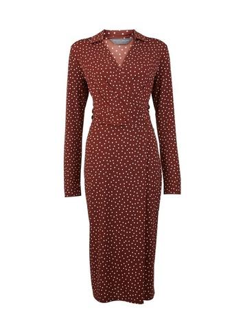 Dorothy Perkins *tall Brown Spotted Midi Wrap Dress