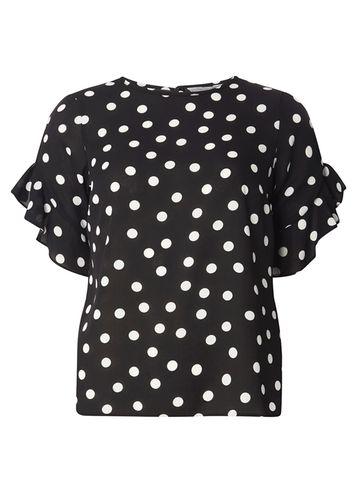 Dorothy Perkins Petite Monochrome Spot Ruffle Blouse