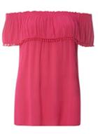 Dorothy Perkins Pink Pom Pom Trim Bardot Top