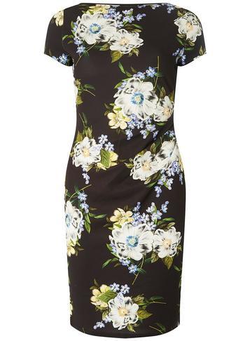Dorothy Perkins Black Floral Ruched Side Bodycon Dress