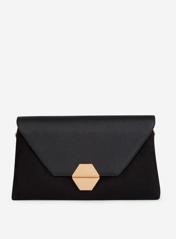 Dorothy Perkins Black Hexagon Lock Clutch Bag