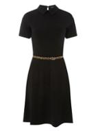 Dorothy Perkins Black Collar Pu Belt Fit And Flare Dress