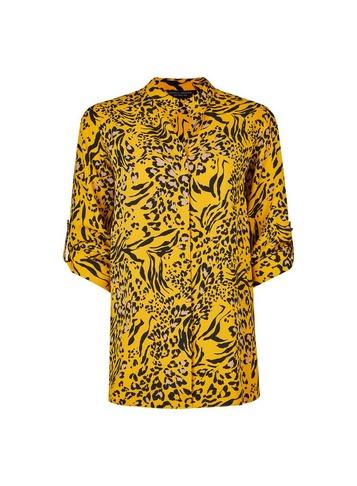 Dorothy Perkins Yellow Animal Print Roll Sleeve Shirt