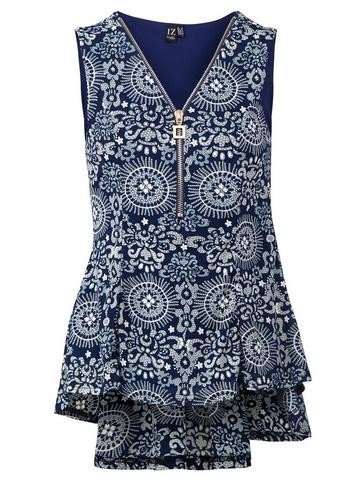*izabel London Blue Eastern Print Peplum Vest