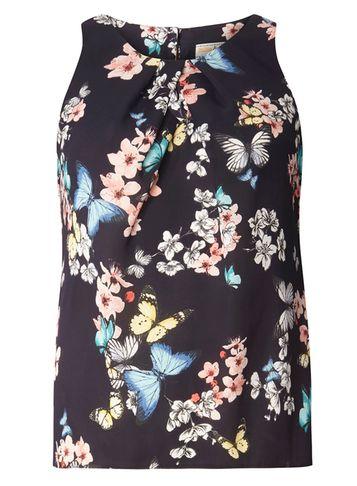 Dorothy Perkins *billie & Blossom Petite Navy Butterfly Print Shell Top