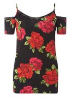 Dorothy Perkins Black Rose Print Lace Trim Top