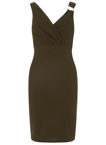 Dorothy Perkins Khaki Hardware Wrap Bodycon Dress