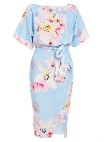 *quiz Pale Blue Floral Print Batwing Dress