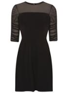 Dorothy Perkins Black Mesh Ruched Sleeve Fit And Flare Dress