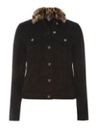 Dorothy Perkins Black Lepoard Faux Fur Collar Denim Jacket