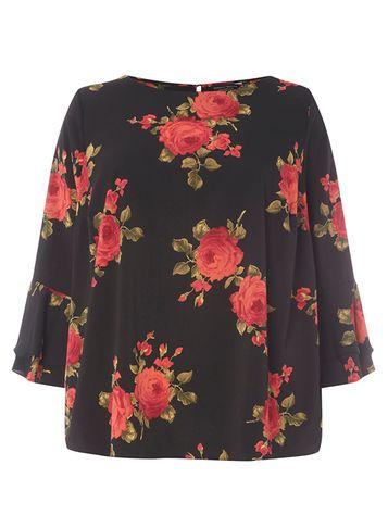 Dorothy Perkins Dp Curve Black Floral Print Double Layer Top