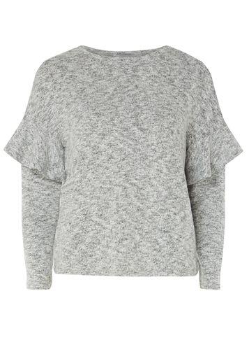Dorothy Perkins Petite Grey Ruffle Shoulder Top