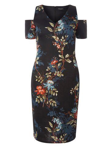 Dorothy Perkins Teal Oriental Cold Shoulder Pencil Dress