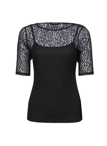 Dorothy Perkins Black Leopard Print Lace T-shirt