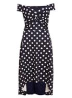 *quiz Navy Polka Dot Dip Hem Bardot Dress