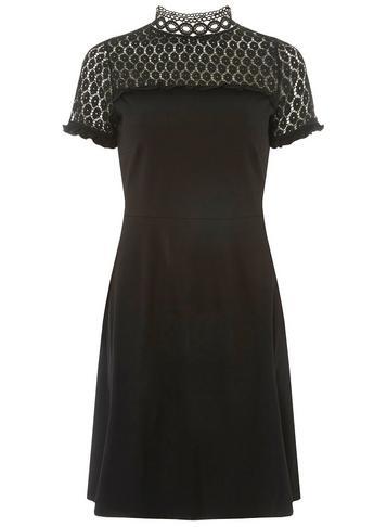Dorothy Perkins Black Lace Neck Skater Dress