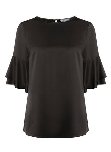 Dorothy Perkins *tall Black Satin Ruffle Top