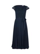 Dorothy Perkins Petite Navy Lace Pleated Midi Dress