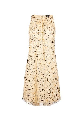 *showcase Gold Embellished Trapeze Dress