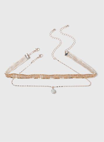 Dorothy Perkins Rose Gold Trim And Chain Choker Necklace Pack