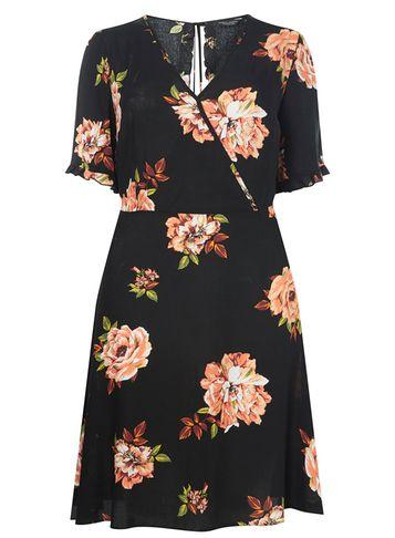 Dorothy Perkins *dp Curve Black Amber Ruffle Back Wrap Dress
