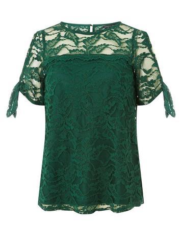 Dorothy Perkins Green Lace Tie Sleeve Top