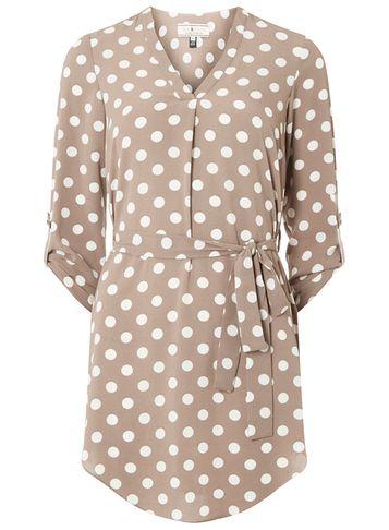 Dorothy Perkins *billie & Blossom Taupe And White Spot Print Tunic