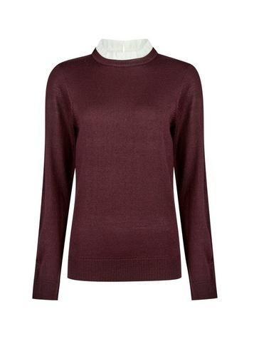 Dorothy Perkins Oxblood 2-in-1 Piecrust Collar Jumper