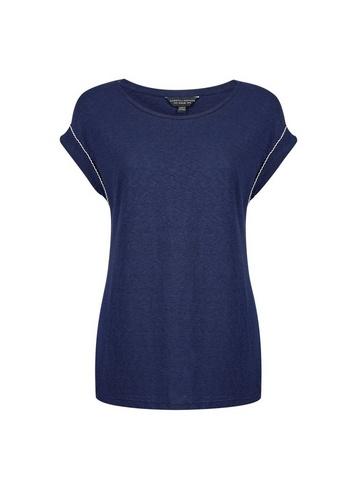 Dorothy Perkins Navy Pique Trim Slub T-shirt