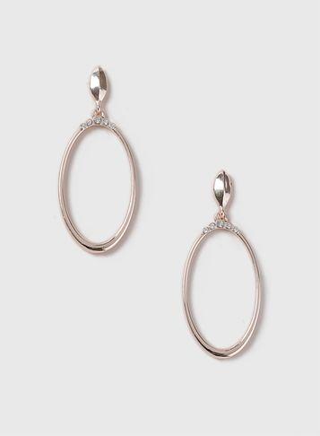 Dorothy Perkins Oval And Rhinestone Drop Hoop Earrings