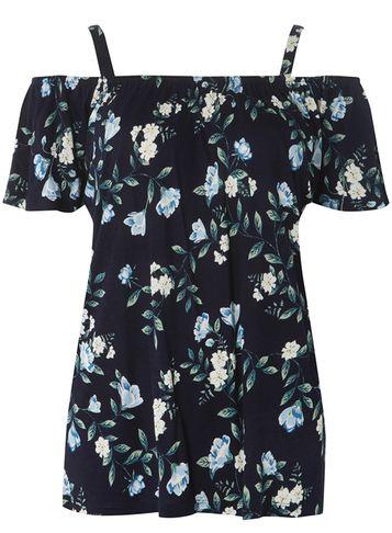 Dorothy Perkins *tall Navy Floral Cold Shoulder Top