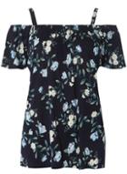 Dorothy Perkins *tall Navy Floral Cold Shoulder Top