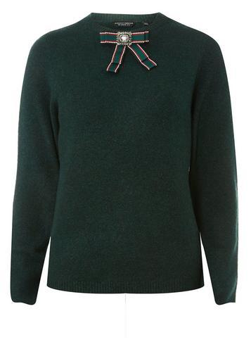 Dorothy Perkins Green Brooch Crew Neck Jumper