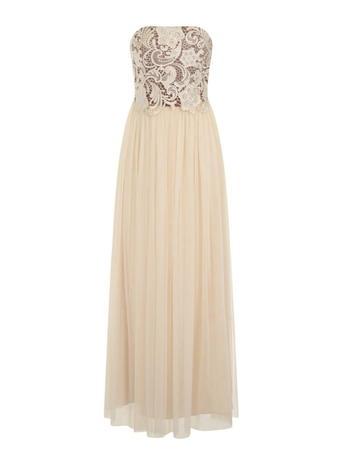 Dorothy Perkins *little Mistress Beige Lace Bandeau Maxi Dress