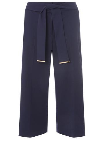 Dorothy Perkins Navy Belted Wide Cropped Trousers