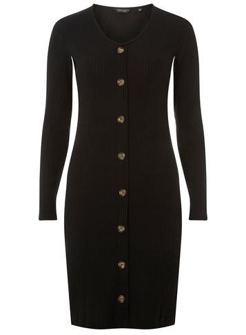 Dorothy Perkins Black Horn Button Rib Bodycon Dress