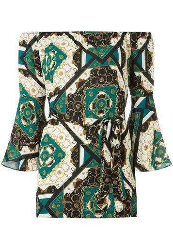 Dorothy Perkins Green Chain Print Bardot Tunic