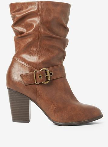 Dorothy Perkins Wide Fit Tan Pu Klarissa Slouch Boots