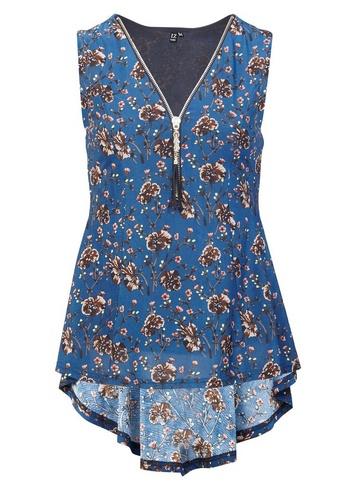 *izabel London Blue Floral Print Zip Peplum Top